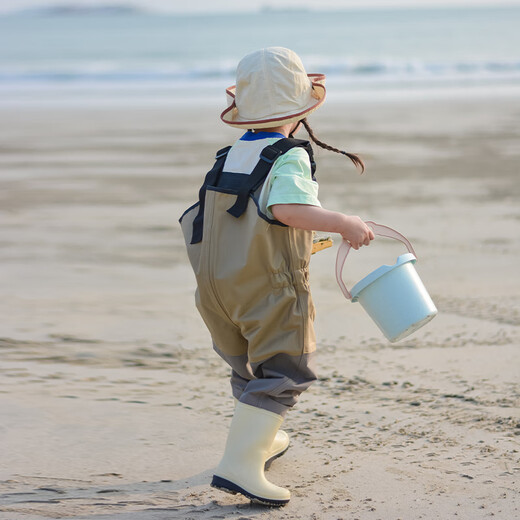 Catch the sea equipment children's water play clothes wading waterproof pants kindergarten beach fishing suspenders one-piece rain boots waders nylon water play clothes 10XL 10XL160 code inner length 16 cm