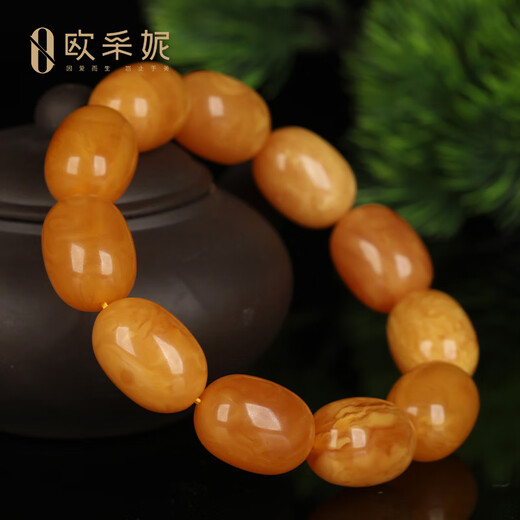 OUCERNY old wax barrel bead single circle bracelet amber natural beeswax bracelet full of honey chicken oil yellow Baltic Sea collection orphan natural orphan one thing one certificate one shot 38.73g