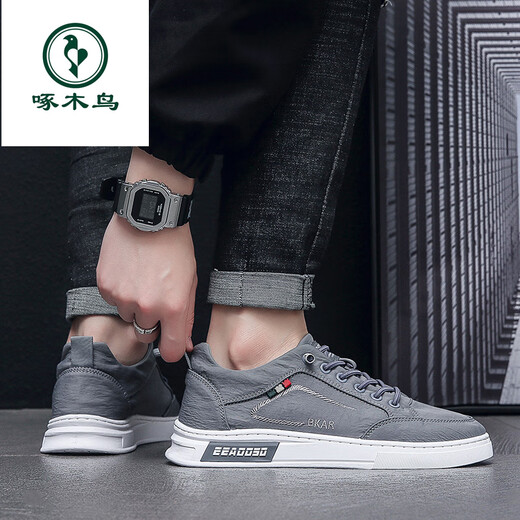Woodpecker canvas shoes men's shoes for summer breathable and lightweight old Beijing cloth shoes versatile casual board shoes one-legged sports trendy shoes men gray 45