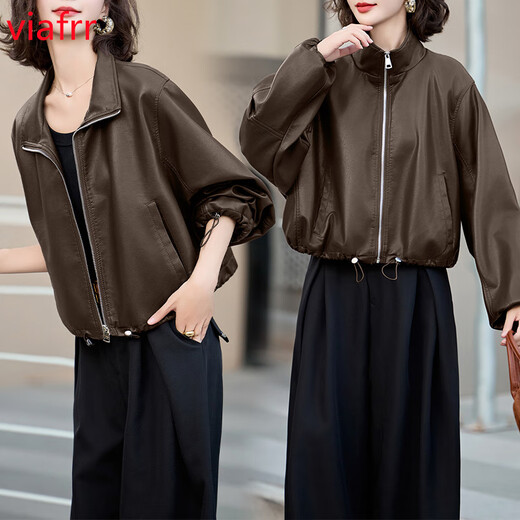 VIAFRR安哥拉小皮衣外套女2025春秋新款高级感通勤减龄小个子机车服夹克 黑色 M （80-110斤）