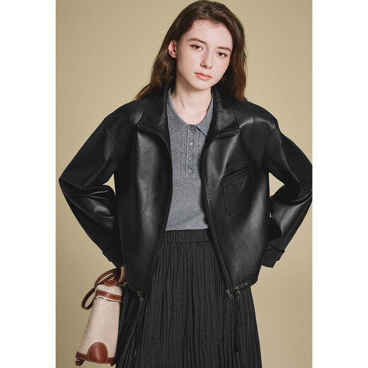 Psalter (Psalter) Spezielle Auswahl an Retro -Schaffell -Rollover -Hülle -Mode -Kurzjacke Lederjacke 2025 Frühling neuer Stil Schwarz M