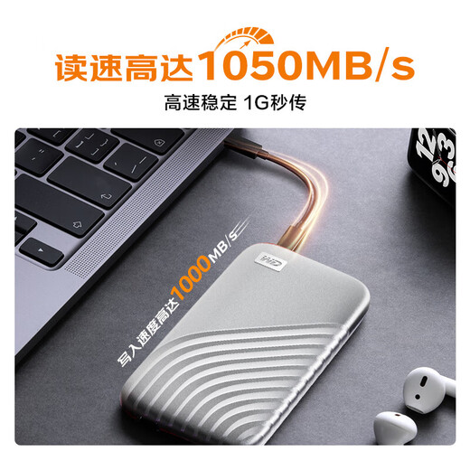 Western Digital (WD) NVME Mobile Solid State Drive My Passport SSD Version Type-C Interface 1050 Mo / s Mobile ordinateur portable Mobile Connexion externe externe Backup cryptée Silver Silver Silver Silver High-Speed Spryption [1TB]