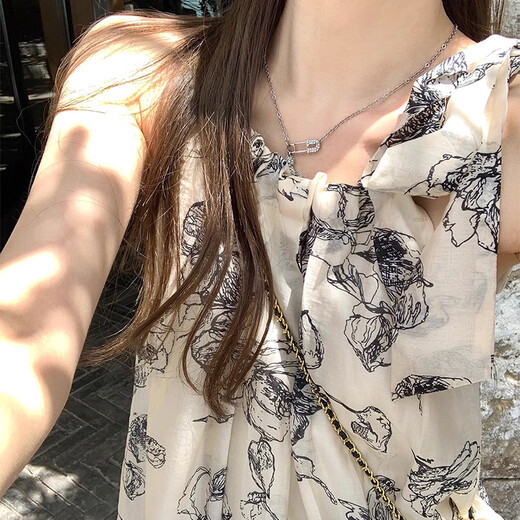
Miaoyijia new Chinese suspender dress for women's skirt summer women's clothing 2025 summer new style floral pure and lustful small person ink and wash neck dress [one size]