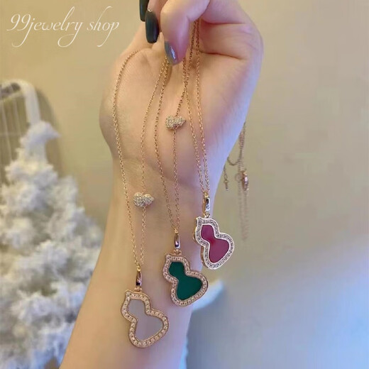 Fat Donglai's same style 18k gourd pendant 2024 new style necklace for women, simple and light luxury, internet celebrity's same style clavicle chain, carnelian