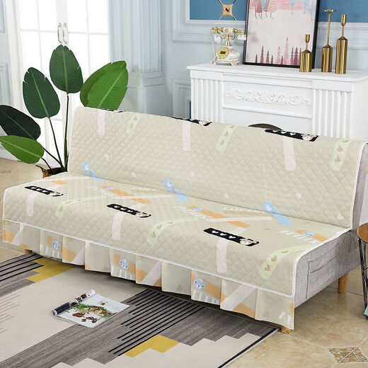 Xuxian full-cover sofa cushion foldable sofa bed cover four-season universal non-slip sofa cover simple dual-purpose without armrests striped beige 2 meters long and 1.5 meters wide