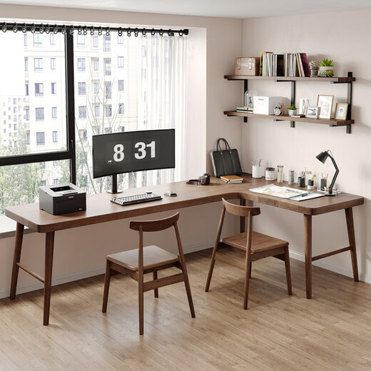 Qingyaju solid wood corner desk double 7-shaped home corner office computer desk L-shaped bedroom long table workbench single table 180*140* width 55* height 75* thickness 5cm