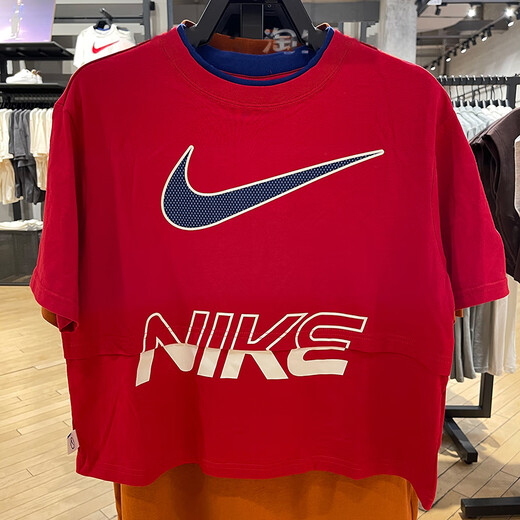 Nike (Nike) Kurzärärmelte T-Shirt Damen 2025 Sommer New Sportswear Strickbarer runder Hals lässig obere Halbhülle reine Baumwolle HF6291-687 Red M