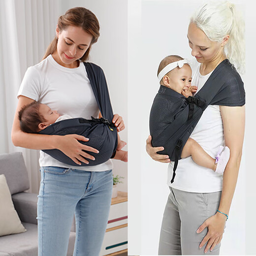 Así que acai trae a un bebé con un bebé en una persona y sostiene a un bebé en un estilo de altura frontal de una correa de bebé recién nacido para sostener al bebé en verano turbante simple gris claro de verano estilo