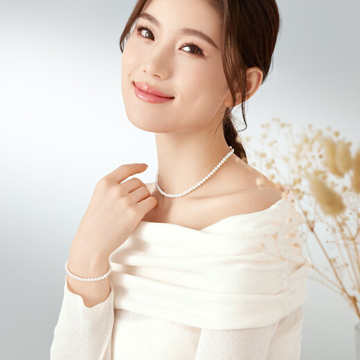 Lukfook Jewelry freshwater pearl necklace mipearl series 18K gold buckle clavicle chain, total weight approximately 8.94 grams - rose gold