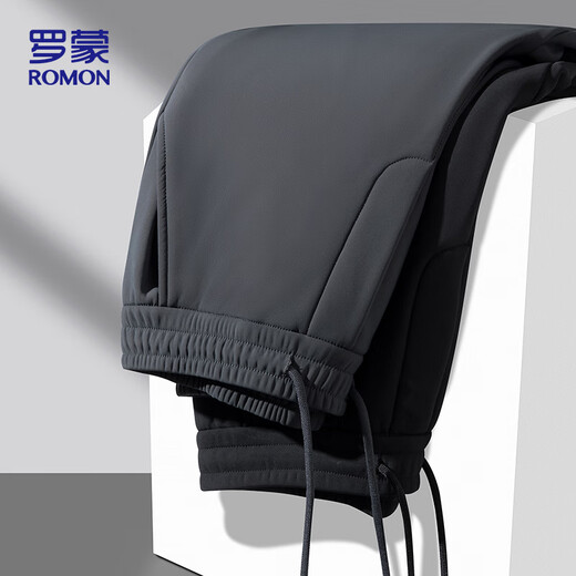 Lomon casual pants for men in autumn and winter, simple warm and velvet thickened trendy versatile long pants for men 766 black XL