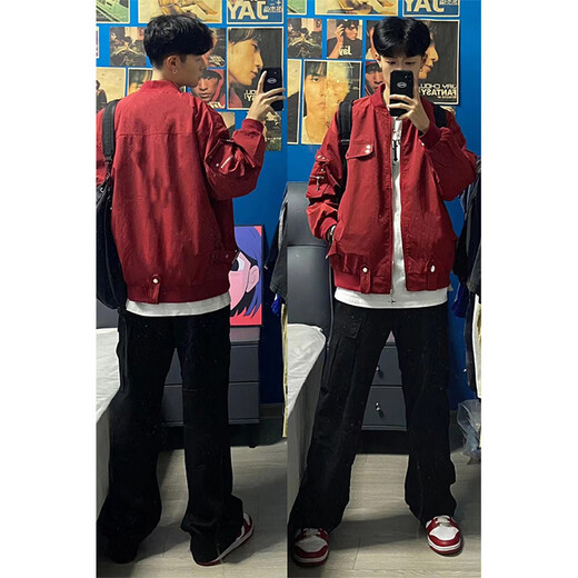 
Digada Jacket Men's Spring and Autumn Style American Retro Pilot Loose Trendy Brand Handsome Couple Baseball Jacket CRB-J695 Black 2XL