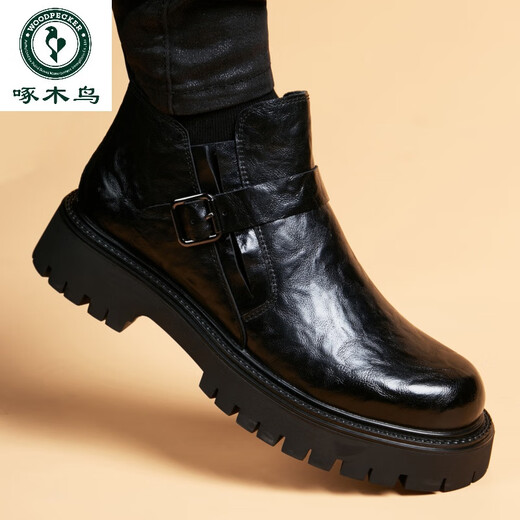 Woodpeckers neue Martin -Stiefel Männer echtes Leder dicker alleiniger britischer Stil Low Top Chelsea Short Stiefel Lederstiefel Retro High Top Lederschuhe Brauner regulärer Stil 38 (150 mm)