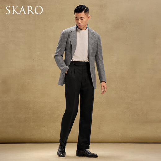 SKARO【羊毛融合亚麻桑蚕丝】休闲无结构西装外套男秋季灰色单西 深灰色SKV1031 48