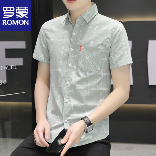 Romon 2025 Camisa de manga corta de verano Camisa de seda de hielo a cuadros a cuadros para hombres jóvenes de ropa formal