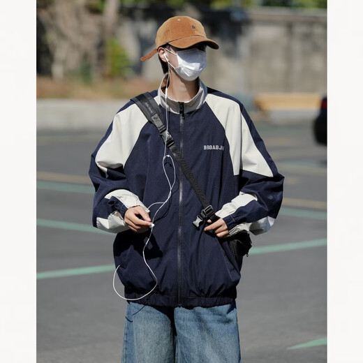 依慕琪外套男春秋季美式户外潮牌痞帅撞色拼接青少年宽松休闲棒球服夹克 a061-yj6623白色 M 推荐95-110斤