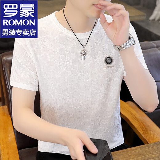 罗蒙（ROMON）冰丝短袖t恤男夏季新款短袖男士圆领T半袖冰感体恤衣服打底衫男装 825白色 2XL