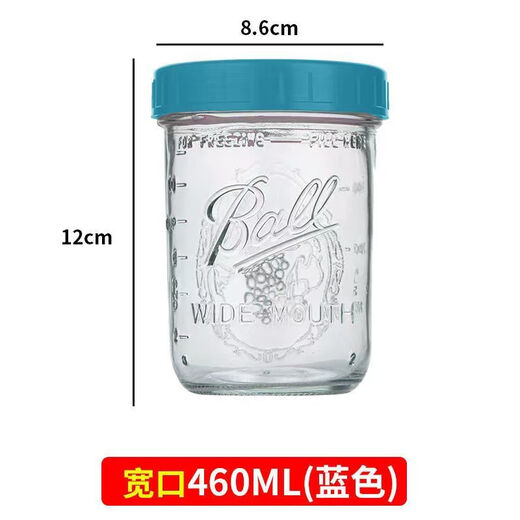 FANCYCHIC【681件】梅森可蒸煮玻璃密封罐果酱罐头蜂蜜瓶储物罐隔夜燕麦杯 【Ball】蓝色盖 2个  250ml【Ball满口容量】有杯