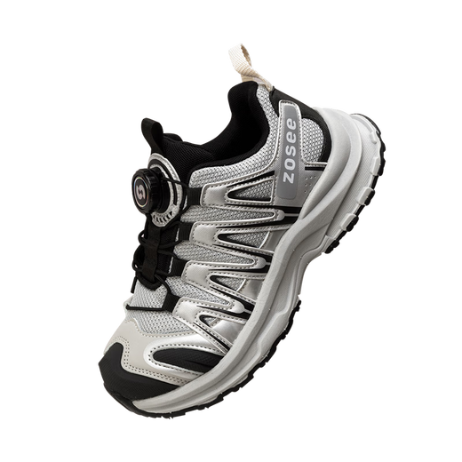 Zapatillas para niños zuoxi boys shiters para niños otoño al aire libre zapatos de carrera transpirables 2025 nuevos zapatos de perilla plateado 33