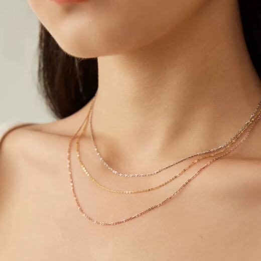 Jinshitong Lao Phoenix Gold Store 18K gold necklace women's O-shaped chain clavicle chain plain chain AU750 gold rose gold color gold K gold-yellow 0.8mm