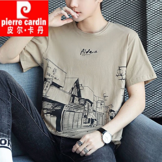 皮尔卡丹（pierre cardin）男士短袖t恤纯棉2025新款半袖体恤衫宽松潮流夏季男装上衣服 Z829灰色 M 【建议90-115斤】