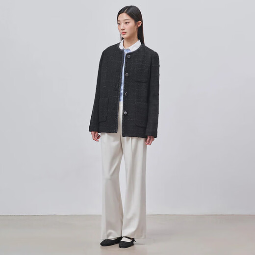 Beanpole New Year's gift including cashmere women's small fragrant tweed fashionable urban intellectual style single suit jacket black S 160/84A