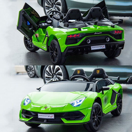 Join hands with an extra-large two-seater Lamborghini children's electric car toy that can sit on a baby's remote-controlled child stroller. Upgraded green full-featured + MP4 + 12A ultra-powerful battery, tug + portable charging + hydraulic butterfly wing door