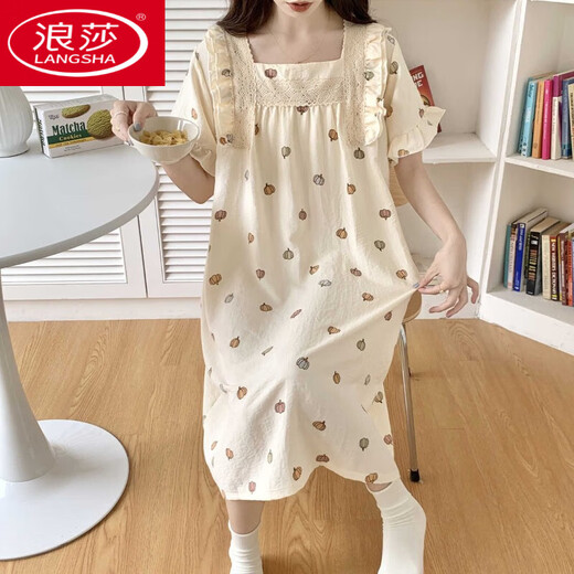 Langsha Pyjamas (Langsha) Sommer-Sommer-Baumwoll-Kurzärmel-Cartoon Nachthemd niedliche, dünne runde Hals-Version Großgröße Schwangeres Student Student Cotton #JDX-694-1 Hochwertiges Modell M [75-100] Jin [Jin gleich 0,5 kg]