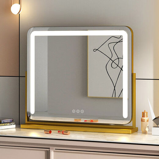 Perfeden Square Bedroom Smart Mirror Cosmetic Mirror Desktop LED Bulb Home Desktop Dressing Mirror with Light Fill-in Cosmetic Mirror Beauty Mirror Horizontal White 70*57 Plug-in