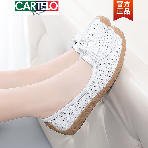 Cartelo Crocodile (Cartelo) Reultine cuir Chaussures en cuir féminine en cuir doux Solide Sole Mother Bean chaussures de bœuf Tendon Sole Old Pékin Chaussures Coss