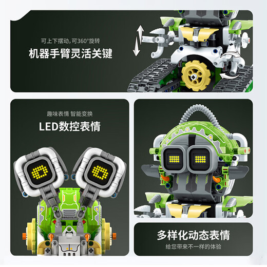 Wanzhis neues digitales Display mechanische Schneckenprogrammierung Roboter Roboter Kinderbaugruppe Elektrische Bausteine ​​Spielzeug 6-12 Jungengeschenke Sanben Smart Dumb Roboter [Remote Control + App-Programmierung] 73015
