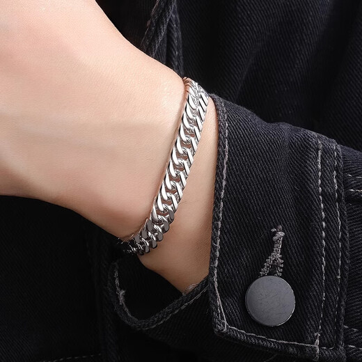 QIANSHU pt950 platinum bracelet men's fashionable brand platinum bracelet domineering Cuban bracelet double buckle men's bracelet length 16.5cm width 4.3mm weight about 13.82 grams