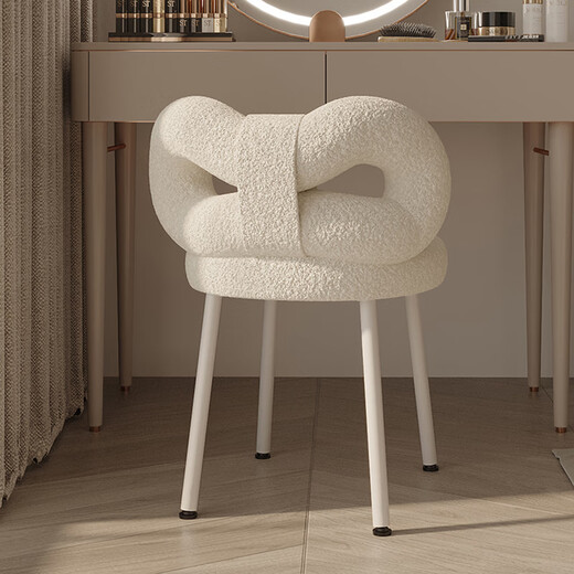 HALODN dressing chair Internet celebrity cream style designer makeup chair simple bedroom bow lamb velvet dressing table stool white fixed style lamb velvet butterfly chair