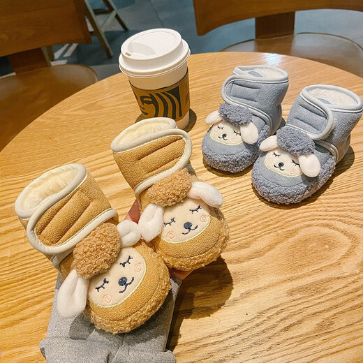 Tutu Dawen Newborn Baby Shoes 0-1 Years Old Toddler Shoes Autumn and Winter 6-12 Months Male and Female Baby Cotton Shoes and Socks Soft-soled Foot Covers Blue Velvet 1 Pair One-size-fits-all Inner Length 13cm (Suitable for 0-12 Months)