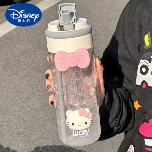 迪士尼（Disney）高颜值水杯可爱学生ins女生吸管便携耐高温防摔塑料杯 紫色【kt蝴蝶结+kt猫】 701ml
