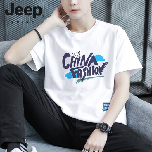 JEEP SPIRIT青年学生短袖t恤男夏季薄款宽松打底衫百搭男士潮牌纯棉男上衣服 HG-9902黑色 2XL