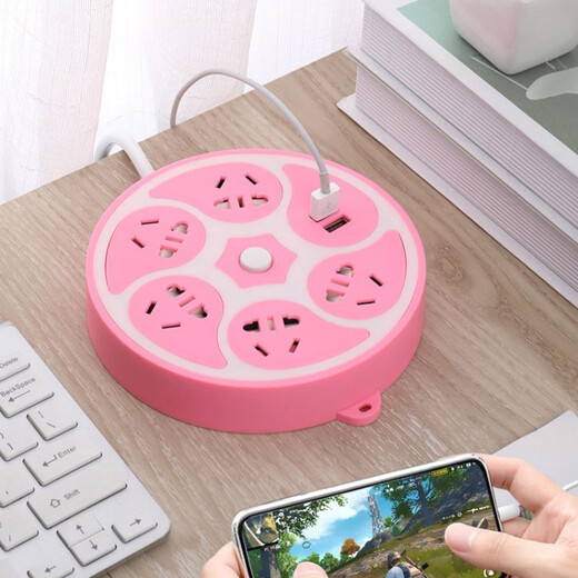 Safe and durable creative socket wiring board office student dormitory desktop plug-in with tow long line multi-functional USB plug strip one turn multi-hole plug board Vibrant Orange 5 sockets 2USB (1.8 meters)