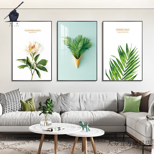 Живопись Dafen Nordic Living Room украшения картины Простые современные диван фоны стены украшения висячими картинами маленькие свежие триптич зеленого растения роспись 6736-S/63502/12859 60*80 Классическая черная рама масла картина картинка