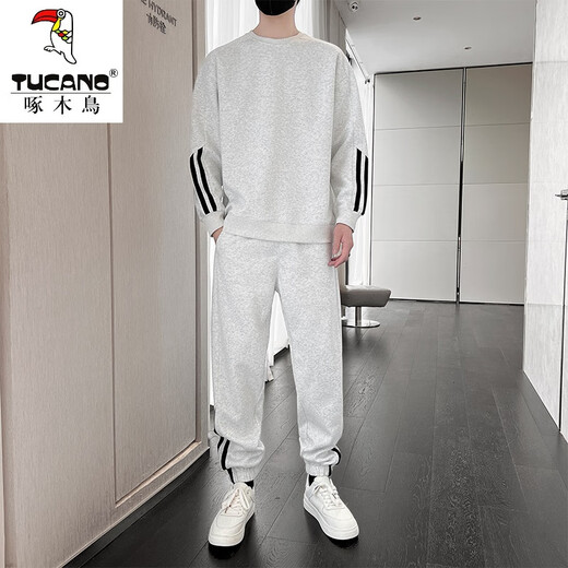 啄木鸟（TUCANO）男装休闲运动服套装2025新款春秋季圆领长袖卫衣男装秋冬帅气一套 9230黑色 S
