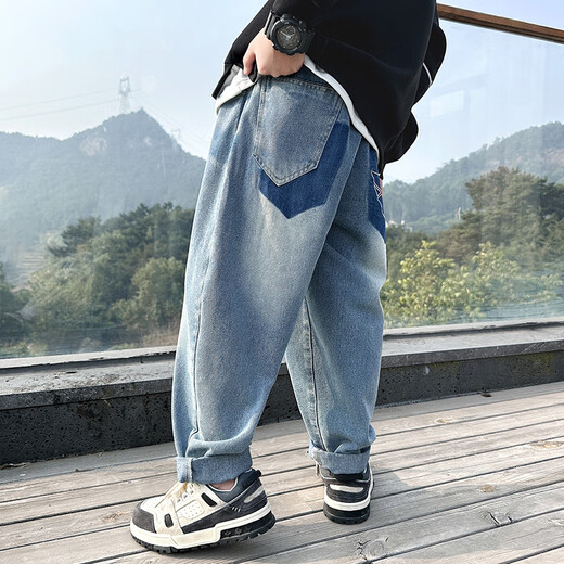 
McTicco children's handsome jeans boys spring and autumn pants 2024 new spring suit medium and large children boys straight trousers spring 13077 blue [Spring and autumn style] 130cm