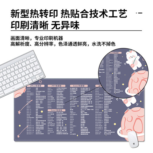 三色猫快捷键鼠标垫超大号大全PS加厚软件excel学习办公桌面键盘垫pr电竞游戏动漫电脑桌垫锁边定制卡通 6630PR快捷键 60厘米x30厘米x4毫米