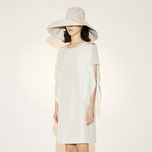 LESS summer mulberry silk skirt for women's temperament French lotus leaf split sleeve short dress 2N4G11980 110/m white XL