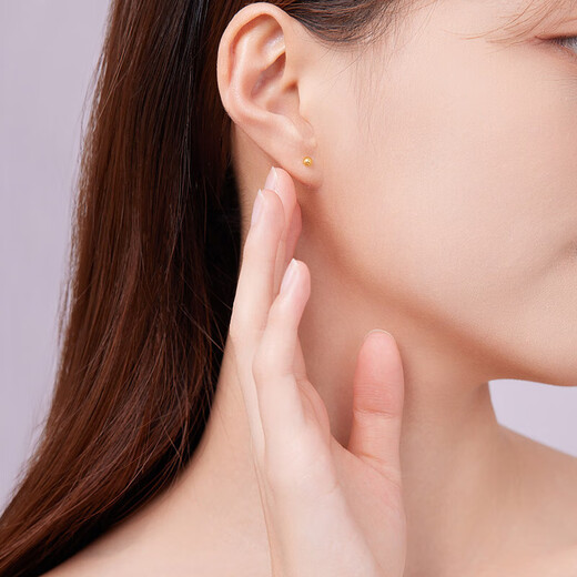 Safir 18K gold earrings for women, small planet gold, simple and fashionable round bead earrings as gifts, a pair of k yellow