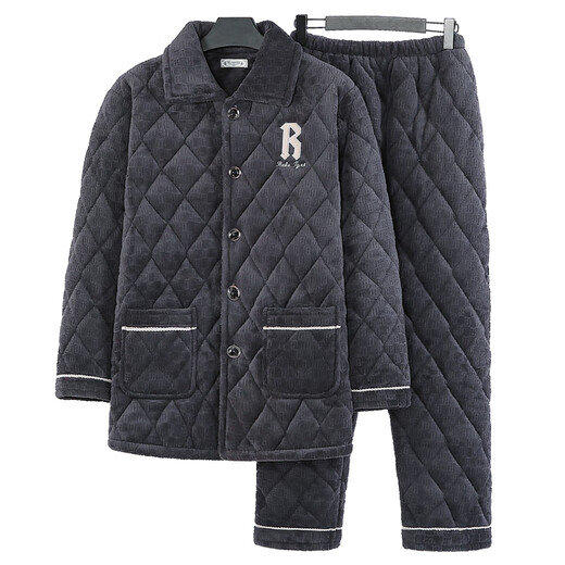 Talihong Hunan Provincial Clothing Men Pajamas Thickened in Winter with velvet Daddy's Three-layer Cotton Jacket Coral Fleece Keep Warm Middle-aged and Elderly N9921M Gray Milk Fleece Upgrade Thickened L Size (100-120Jin [Jin equals 0.5 kg])
