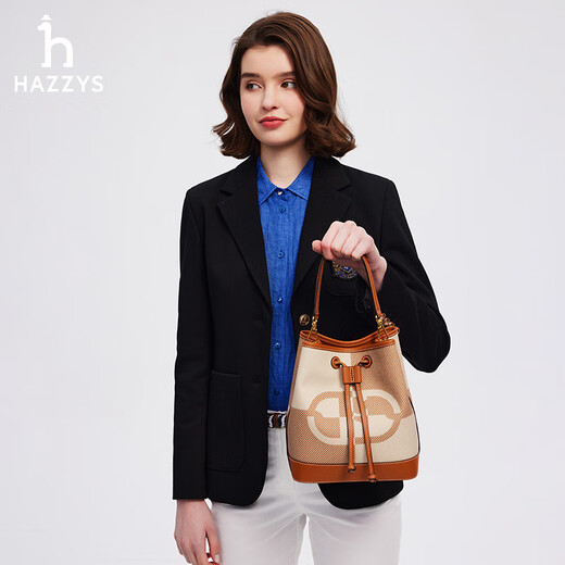 哈吉斯（HAZZYS）女包 春秋款女士复古风气质拎挎水桶包ALKS2IBA831 浅棕色LB 小包