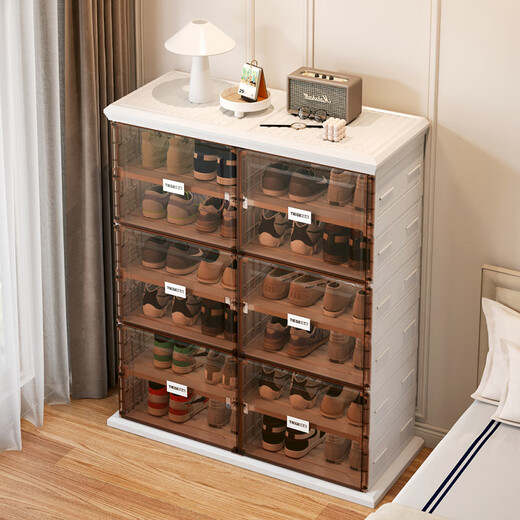 Installation-free shoe box household storage box transparent shoe shoe box European shoe cabinet Internet celebrity plastic storage folding rack aj 2 columns 6 layers 12 grids (6 doors can hold 24 pairs of shoes 92x37x164cm