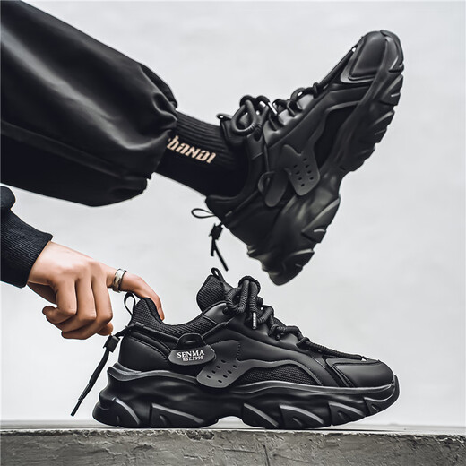 
Senma daddy shoes men's summer mesh 2025 new thick sole elevated sports breathable men's casual trendy shoes black 42