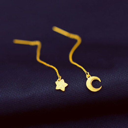 Putino Hong Kong duty-free 999 real gold popular ear wire long ear needle earrings k. gold women's earrings gold jewelry style one