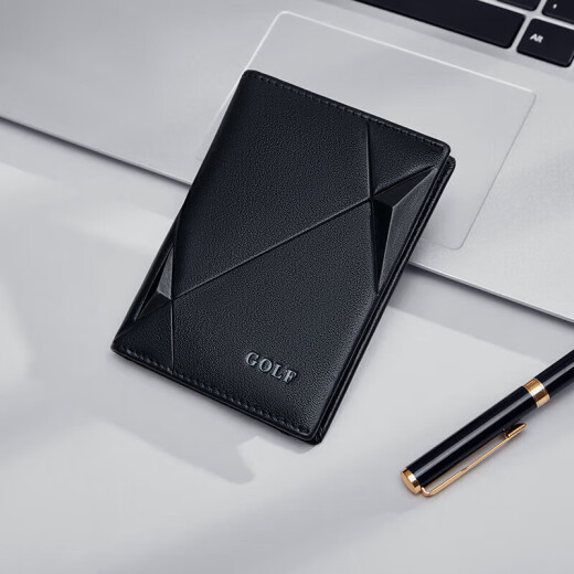 Golf (GOLF) card bag ID bag for men genuine leather thin bank card driver's license storage closure card holder business card holder large capacity black