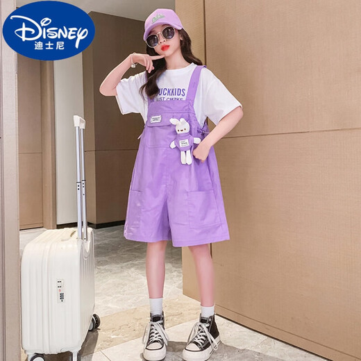 Disney Summer Girls Summer Overalls Set 2025 Neue Kinder mit mittlerer bis großer Kinder modische süße Kinder dünne Shorts Pink 140 (geeignet für 130-140 cm, 7-9 Jahre alt)