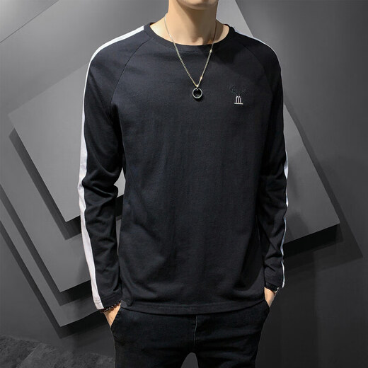Pishibao full cotton men's long-sleeved T-shirt 2025 spring and autumn new tops trendy loose summer thin inner bottom shirt DS692 apricot color L weight recommendation 105-120Jin [Jin equals 0.5 kg]